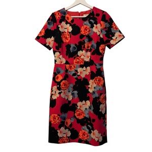 J. Crew Floral Midi Sheath Dress Red & Orange Women’s Size 4 Career Modest